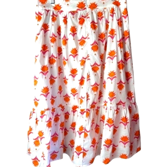J. Crew Tiered Midi Skirt Fuschia/Orange Floral on White Waist Tie Sz 00 NWT - Picture 2 of 13